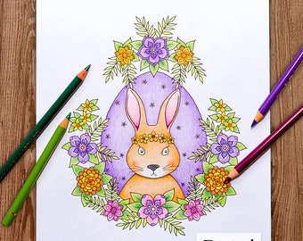 Kolorowanka cyfrowa do druku dla dorosłych, HELLO SPRING, ręcznie rysowana kolorowanka dla dorosłych do pobrania, Alexandra Dannenmann