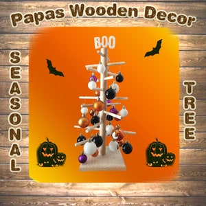 DCT-003 Wood Tree, Seasonal, Scandinavian, minimalistic, Contemporary, 16 inch, wood, dowel, modern, Eco-Friendly, Halloween, Thanksgiving