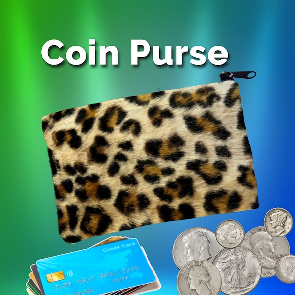 CP-004 Leopard Print, coin purse, pouch, zippered, ear bud bag, Polyester, Scuba Foam™