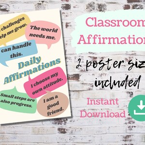 Classroom Daily Affirmations Poster 18X24 and 24X36