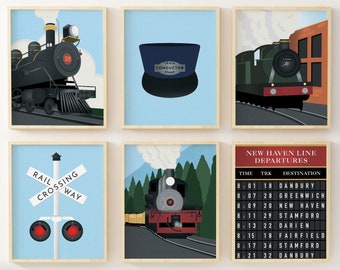 Train Themed Nursery/Kids Blue Room Prints, 8x10 or 5x7 Select 1 or Bundle PRINTED