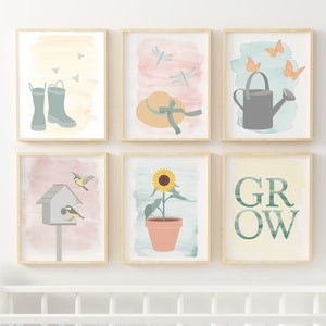 Garden Themed Nursery/Kids Room Yellow Pink and Green Prints, 8&quot;x10&quot; Select 1 or Bundle PRINTED