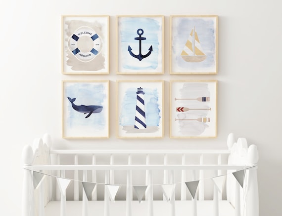 Nautical Themed Nursery/Kids Room Prints, 8x10 Printed Wall Art, Select 1 or Bundle PRINTED