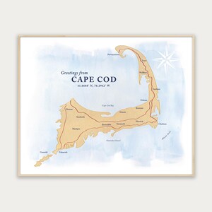 Nautische Themed Nursery / Kinderzimmer Drucke Karte von Cape Cod, 10x8 gedruckte Wandkunst