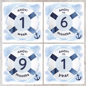 Cartes de jalon imprimables bébé garçon garçon sur le thème nautique | Souvenirs | Bébé garçon | Première année