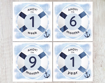 Nautical Themed Baby Boy Boy Printable Milestone Cards | Memories | Baby Boy | First Year