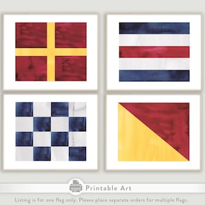 Bandeira náutica individual com tema náutico para berçário/quarto infantil, impressão digital de arte de parede de 8x10 pol.