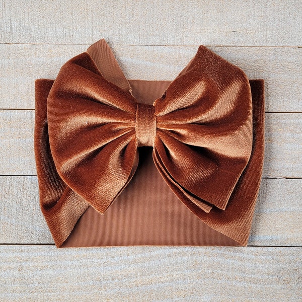 Caramel Velvet Baby Bow, Light Brown Baby Bow, Bronze Velvet Baby Bow, Golden Brown Baby Bow, Bow Headband, Bow Headwrap, Velvet Bow