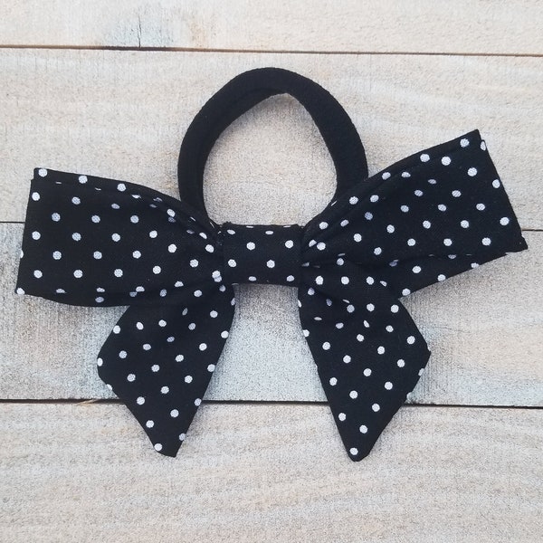 Black Polka Dot Sailorbow Hair Tie, Polka Dot Sailorbow, Baby Bow Hair Ties, Toddler Bow Hair Ties, Sailor Bow Pony Tail Holders