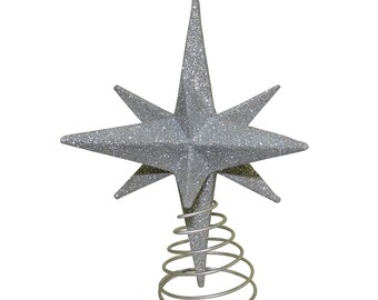 Silver Glitter Tree Topper Stylized Moravian Star