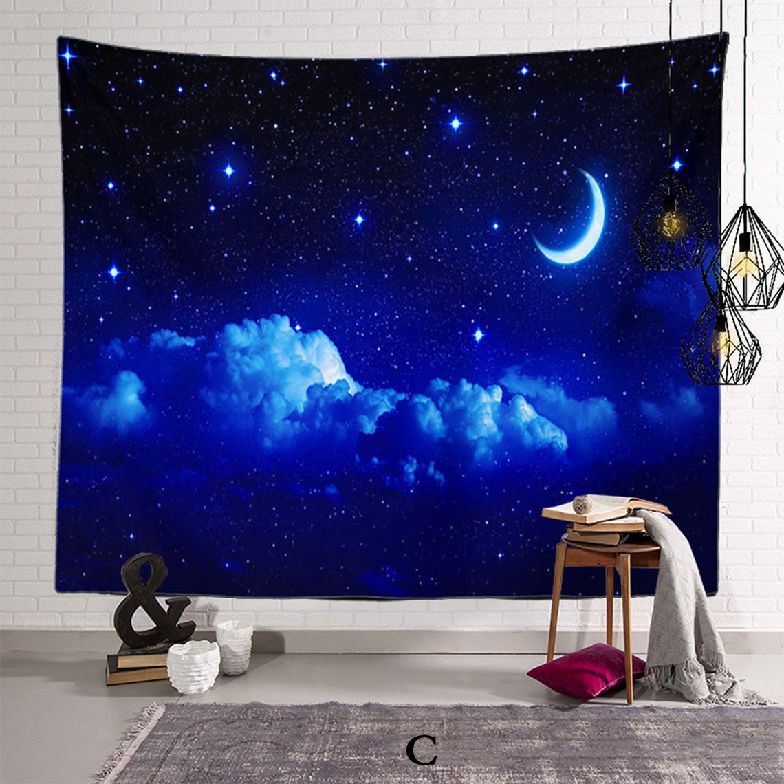 2. Celestial Tapestry: Round Wall Shelf With Moonlit Orb