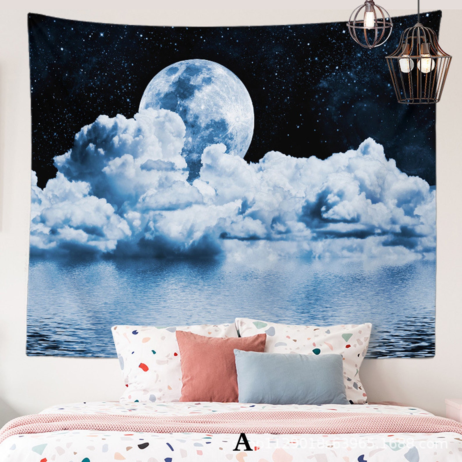 2. Celestial Tapestry: Round Wall Shelf With Moonlit Orb