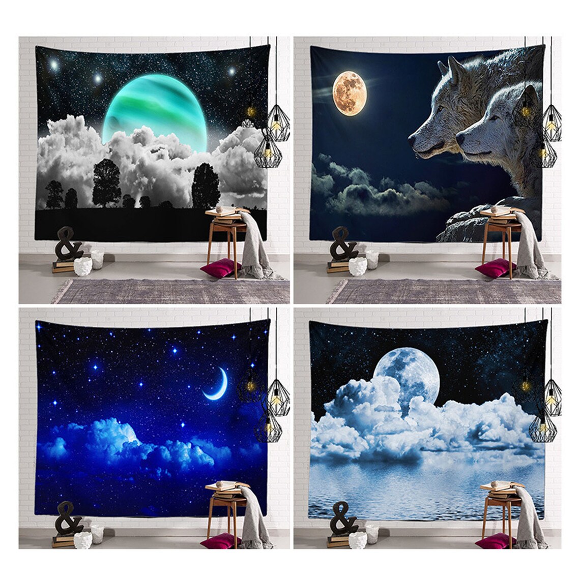 2. Celestial Tapestry: Round Wall Shelf With Moonlit Orb