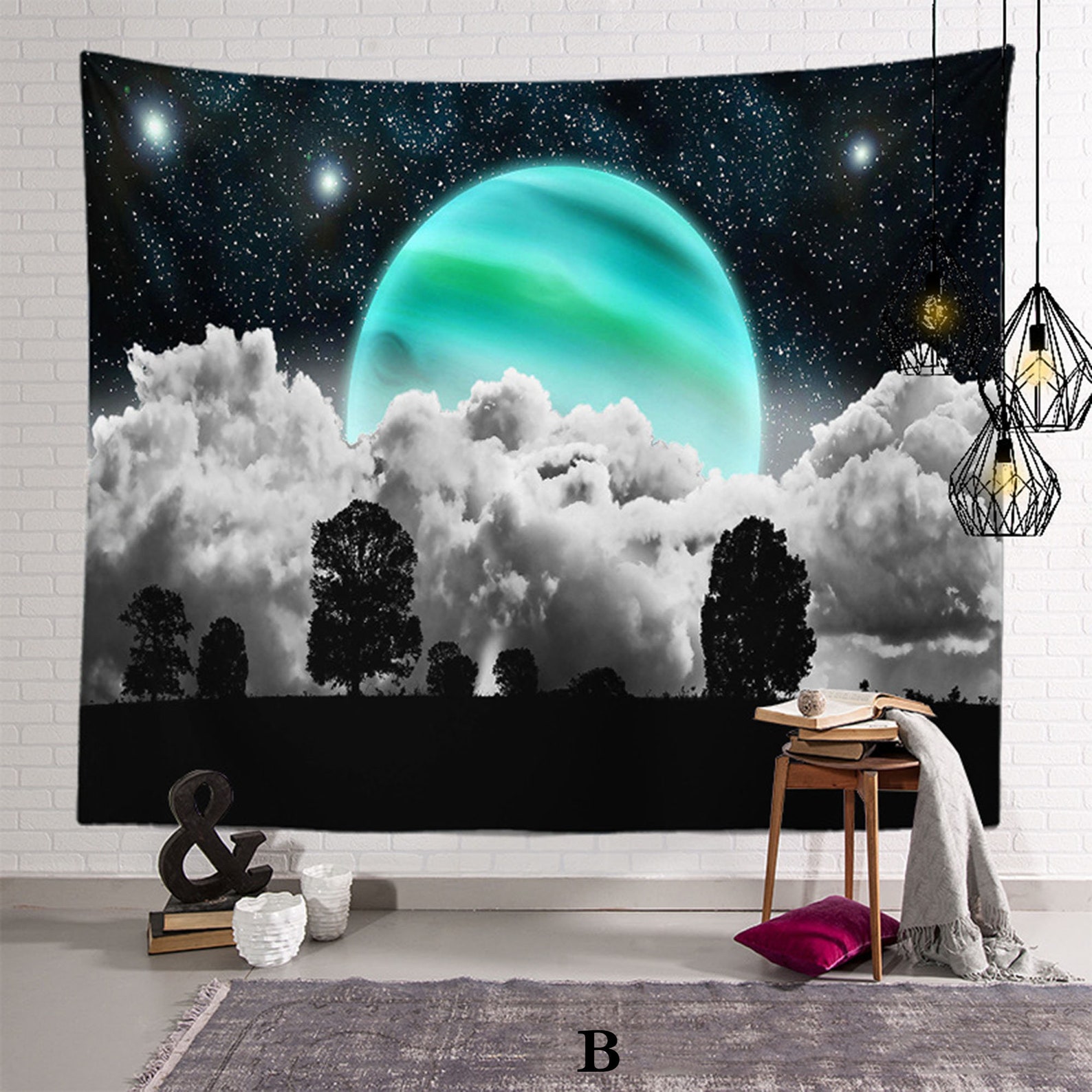 2. Celestial Tapestry: Round Wall Shelf With Moonlit Orb