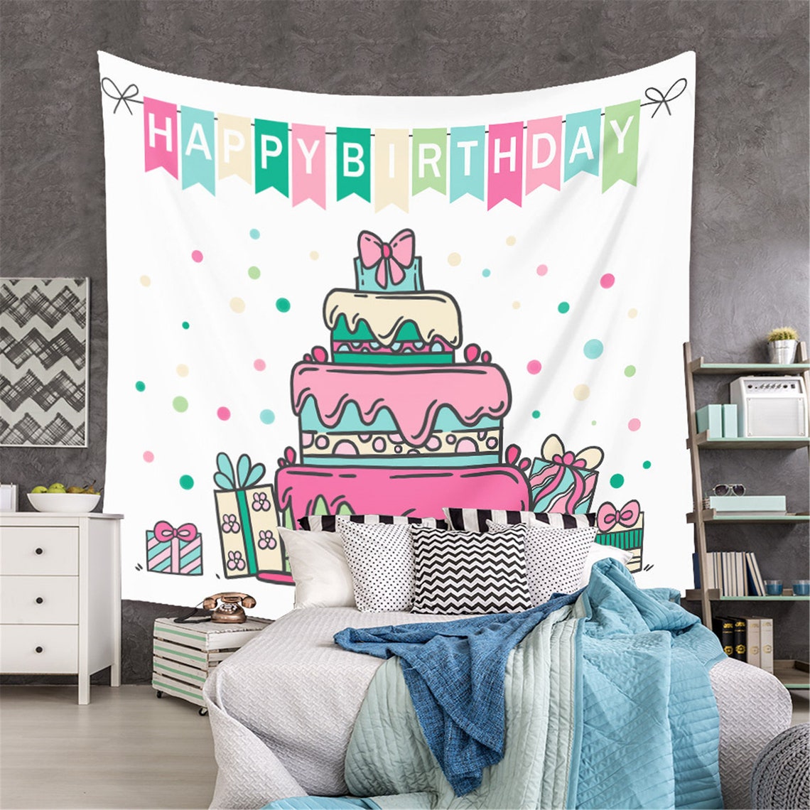 10 Styles Happy Birthday Wall Tapestry Birthday Hanging Etsy UK