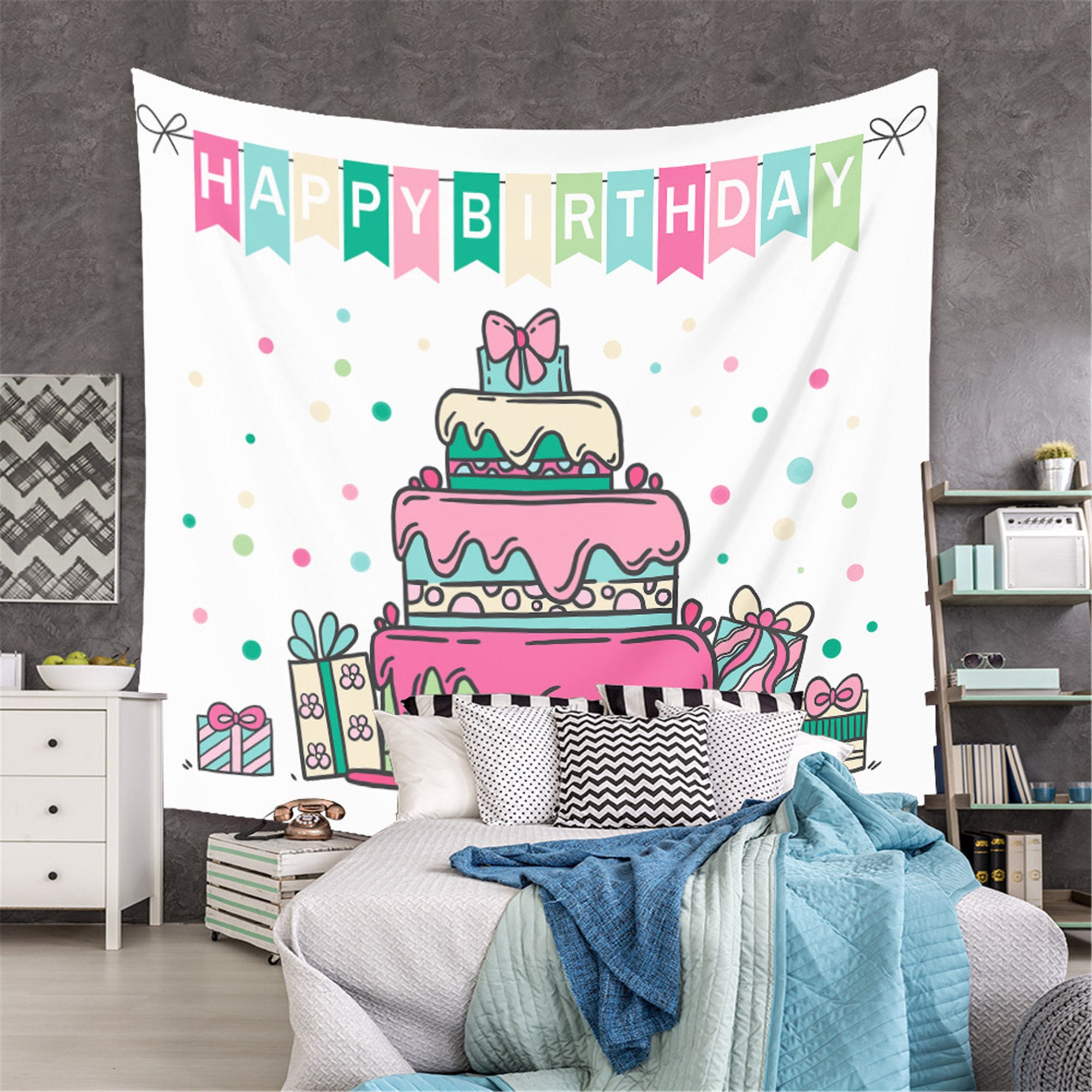 10 Styles Happy Birthday Wall Tapestry Birthday Hanging Etsy UK
