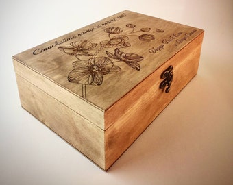 Personalised laser engraved tea box, custom tea storage, wooden tea box, engraved storage box, engraved personal box