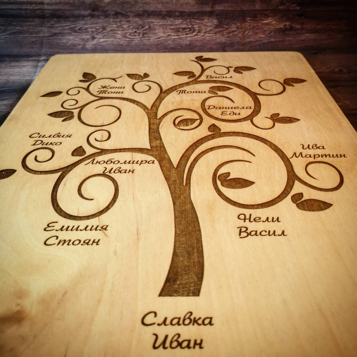 Wooden Family Tree Laser Engraved With Family Names. Etsy