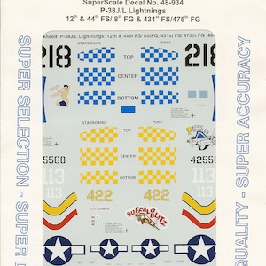 Superscale 48-934 1/48 Scale Lockheed P-38 Lightning Model Airplane Decals with Nose Art