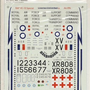 Liveries Unlimited A4-094 1/144 Scale British Royal Air Force Vickers VC-10 Model Airliner Decals