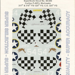 Superscale 48-845 1/48 Scale Curtiss P-40 Warhawk Model Airplane Decals with Nose Art