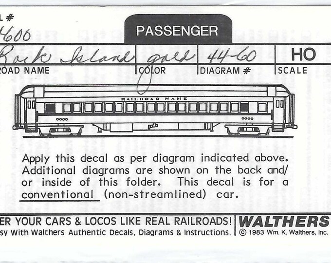 Walthers 4460 HO Scale Rock Island Passenger Car Names and Types in