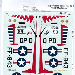 thumbnail image 2 of GALAXY Model G48017 1/48 Scale P-51D Mustang Decal - Bicentennial & Thunderbirds 2 of 6