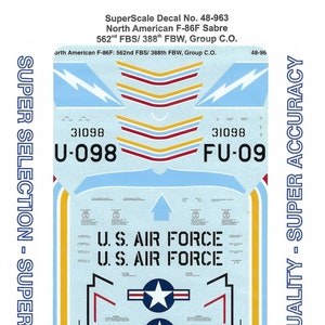Superscale 48-963 1/48 Scale North American F-86 Sabre Colorful Model Airplane Decals
