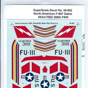 Superscale 48-962 1/48 Scale North American F-86F Sabre Model Airplane Decals