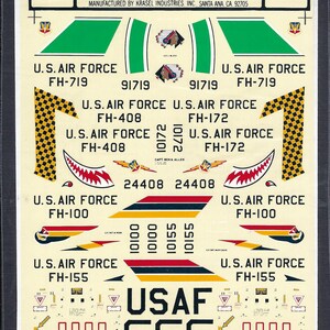 May include: A sheet of Micro Scale Decals for a 72nd scale U.S. Air Force F-105D Thunderchief aircraft. The decal sheet includes markings for various aircraft, including FH-719, FH-408, FH-172, FH-100, and FH-155. The sheet is manufactured by Krasel Industries.