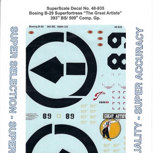 Superscale 48-935 1/48 Scale Boeing B-29 Superfortress Model Airplane Decals with Nose Art