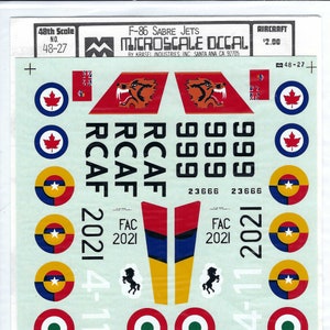 Microscale 48-27 1/48 Scale North American F-86 Sabre Model Aircraft Decals