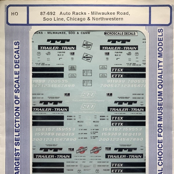 Microscale 87-692 HO Scale TTX Trailer Train Auto Racks for Milwaukee Road, SOO Line, and Chicago & Northwestern Model Train Decals