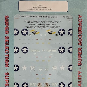 Superscale 72-675 1/72 Scale Curtiss P-40 Kittyhawk Model Airplane Decals with Nose Art