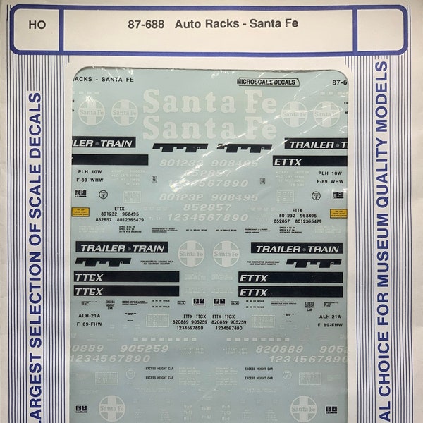 Microscale 87-688 HO Scale TTX Trailer Train Auto Racks pour décalcomanies de train modèle Santa Fe