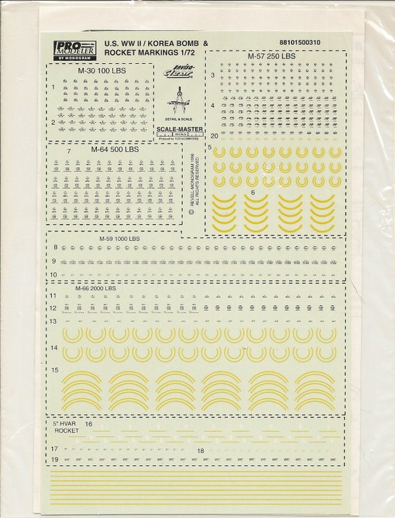 WWII & KOREA BOMB MARKINGS Print Scale Decals 1/72 U.S WWII & KOREA BOMB MARKINGS Print Scale Decals 1/72 U.S
