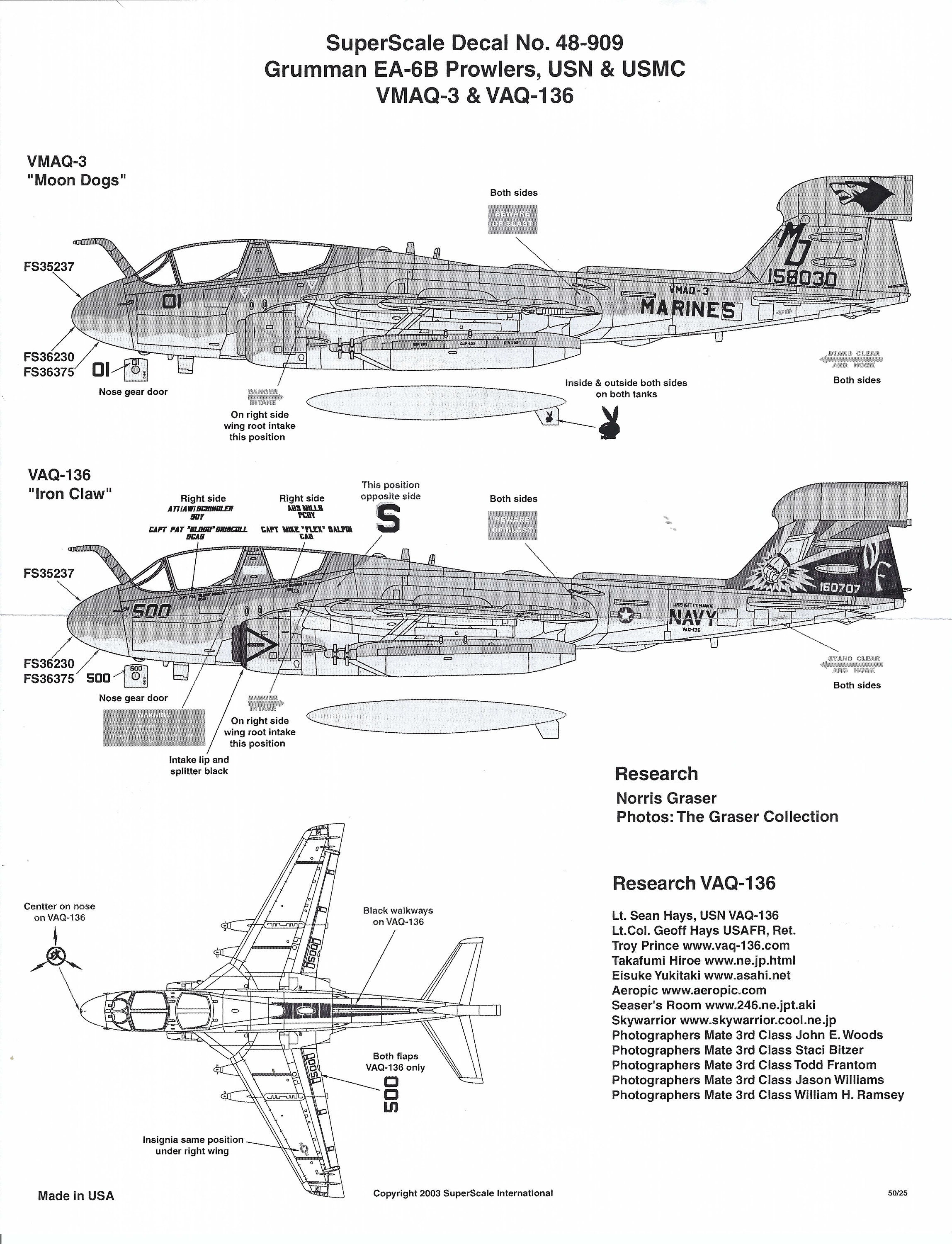 SuperScale 48-909 148 Scale Grumman EA-6B Prowler Model Airplane Decals