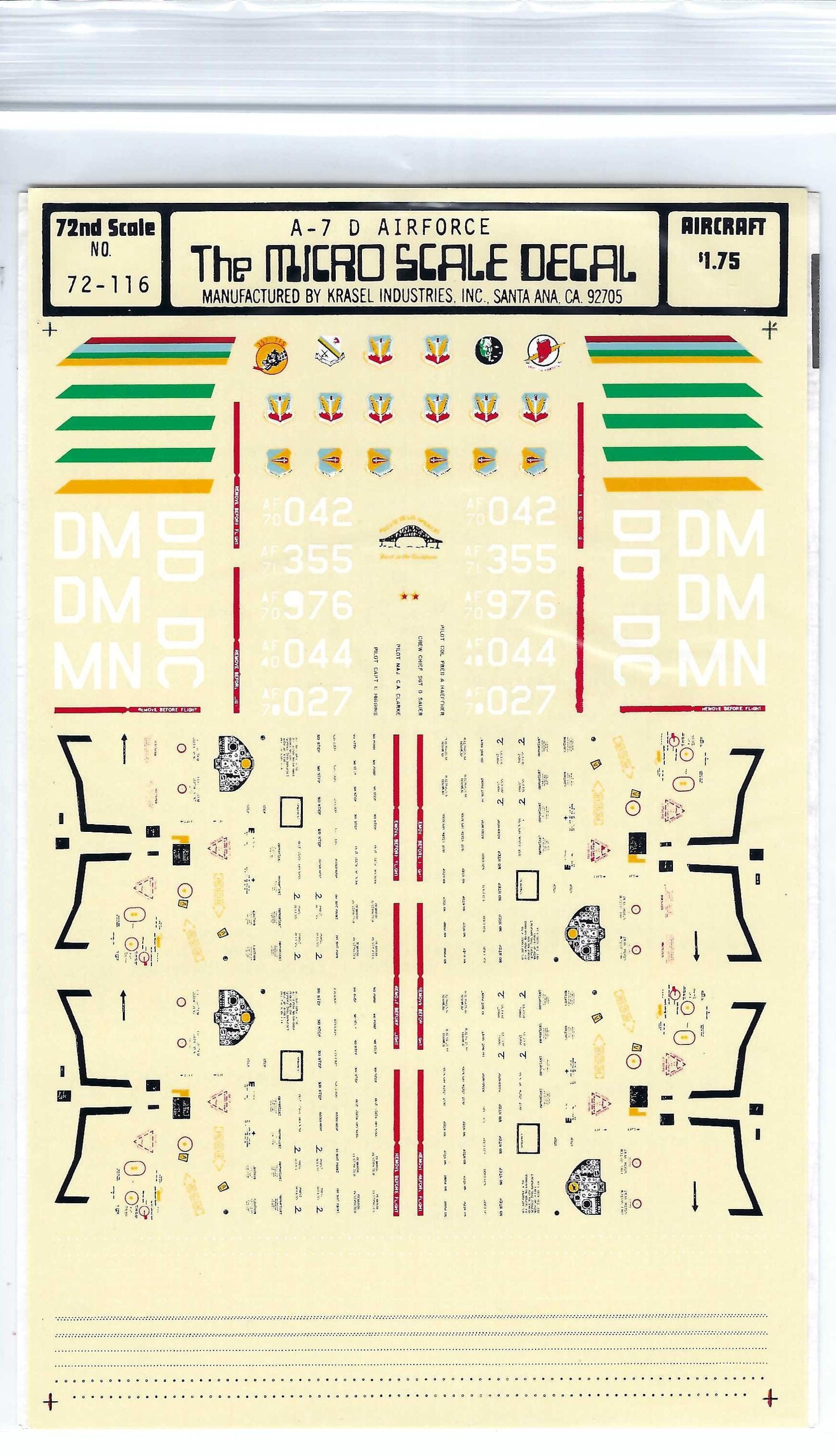 Microscale 72-116 1/72 Scale LTV A-7 Corsair II Model Airplane Decals ...