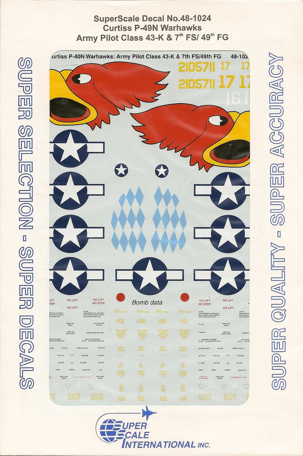 Superscale 48-1024 1/48 Scale Curtiss P-40 Warhawk Model Airplane Decals with Nose Art