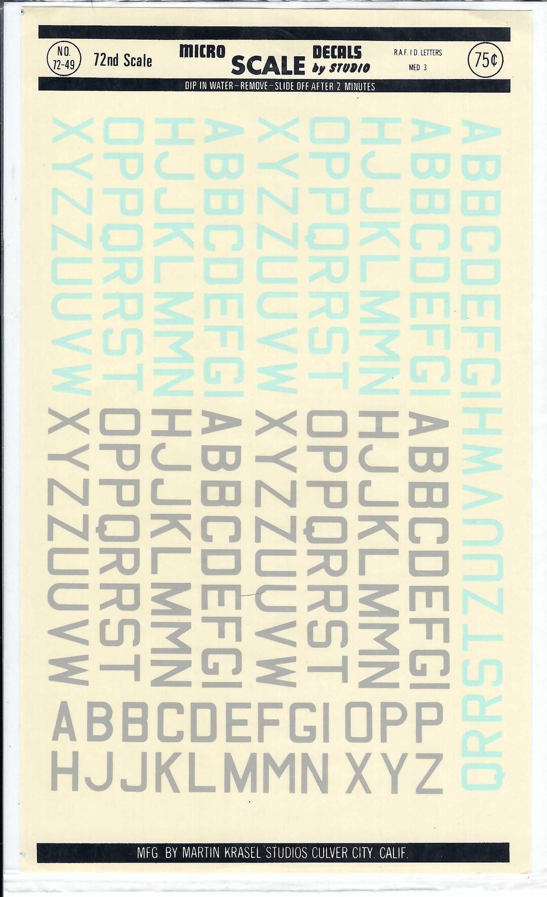 Visual Scale Letters Microscale 72-49 1/72 Scale Royal Air Force (RAF) Light Blue and Grey ...