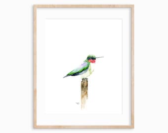 Ruby Throated Hummingbird - Watercolor Print