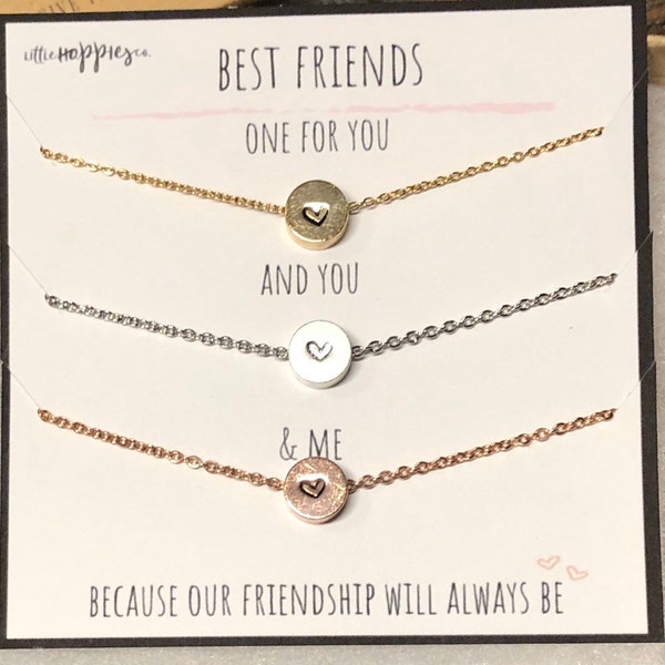 Set of 3 friend necklaces - Friendship necklaces 3 friend gift, Friendship jewelry friend, Friend gifts, Hand stamped heart necklaces, BFFs