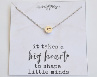 Simple teacher necklace, Teacher jewelry, Teacher necklace, Teacher gift, Heart necklace, Gold teacher necklaces, Silver teacher necklaces