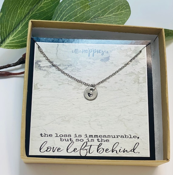 Sympathy grief Necklace Heart Handstamped Cube Dainty Gold Womens