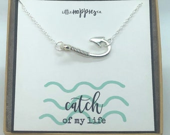 Fish Hook Necklace, Gift for girlfriend, Gift for wife, Birthday gift for wife, Gift from fisherman to wife, Fish hook charm, Hook Necklace