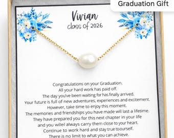 Graduation Gift for Her 2026, Pearl Necklace Gift, Class of 2026 Jewelry, Personalized Graduation Necklace, Senior Gift Girl