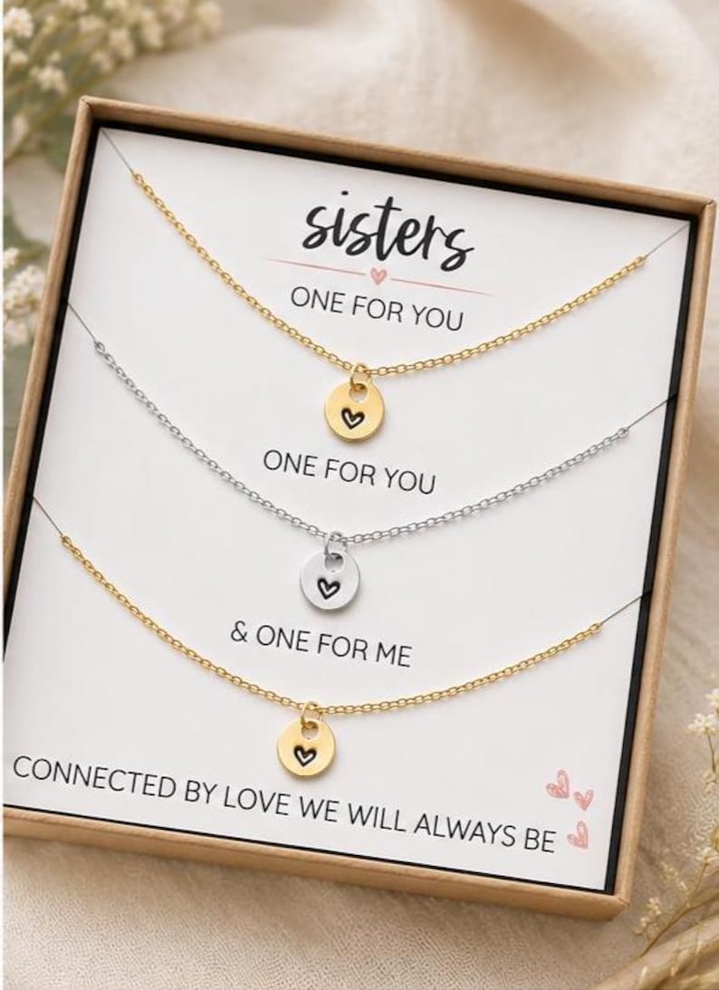Matching Sister Necklace Set of 3, Sisters Necklaces, One for You One for Me Gift, Big Sister Little Sister Jewelry, Gift for Sisters image 8
