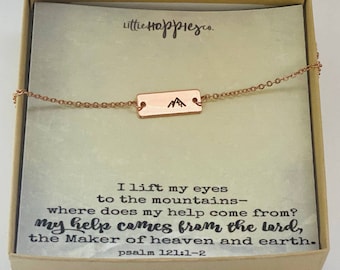 I lift my eyes up to the mountains, Bible verse necklace, Psalm 121, Scripture necklace, Christian jewelry, Religious gift, Mountain jewelry