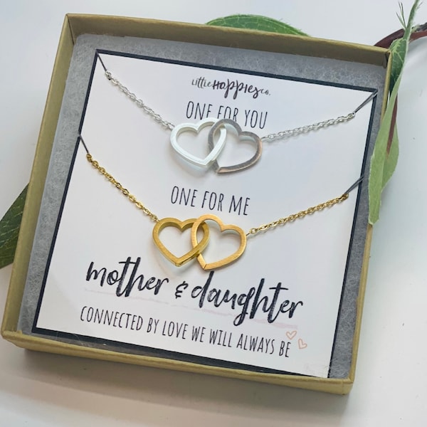 Mother Daughter Necklace Set, Gift for Mother and Daughter, Gift for Mom from Daughter, 2 Heart Necklaces, Necklace Set of 2, Gift for her