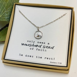 Mustard seed necklace, Encouragement gift, Mustard seed jewelry, Faith necklace, Christian jewelry, Miscarriage gift, Mountain Necklace